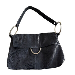 Vintage Alfani Leather Croc Embossed Blue 100% Leather suede lined Bag y2k retro